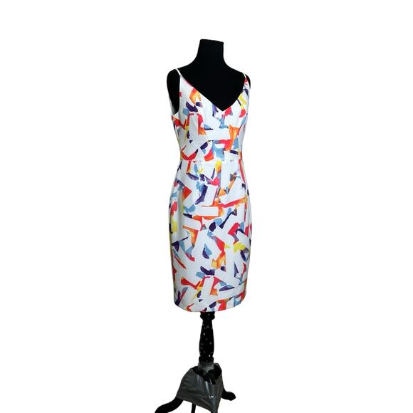 Black Halo White Vibrant Print Liaison Jevette Sheath Dress Size 6 - Picture 8 of 15